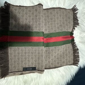 Gucci Beige Scarf with Red and Green Accents